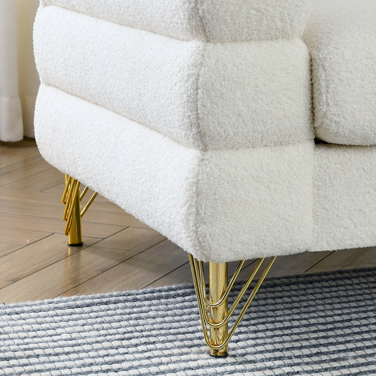 81 Inch Oversized 3 Seater Sectional Sofa, Living Room Comfort Fabric Sectional Sofa Deep Seating Sectional Sofa, Soft Sitting With 3 Pillows For Living Room,Bedroom,White Teddy Ivory W834S00036