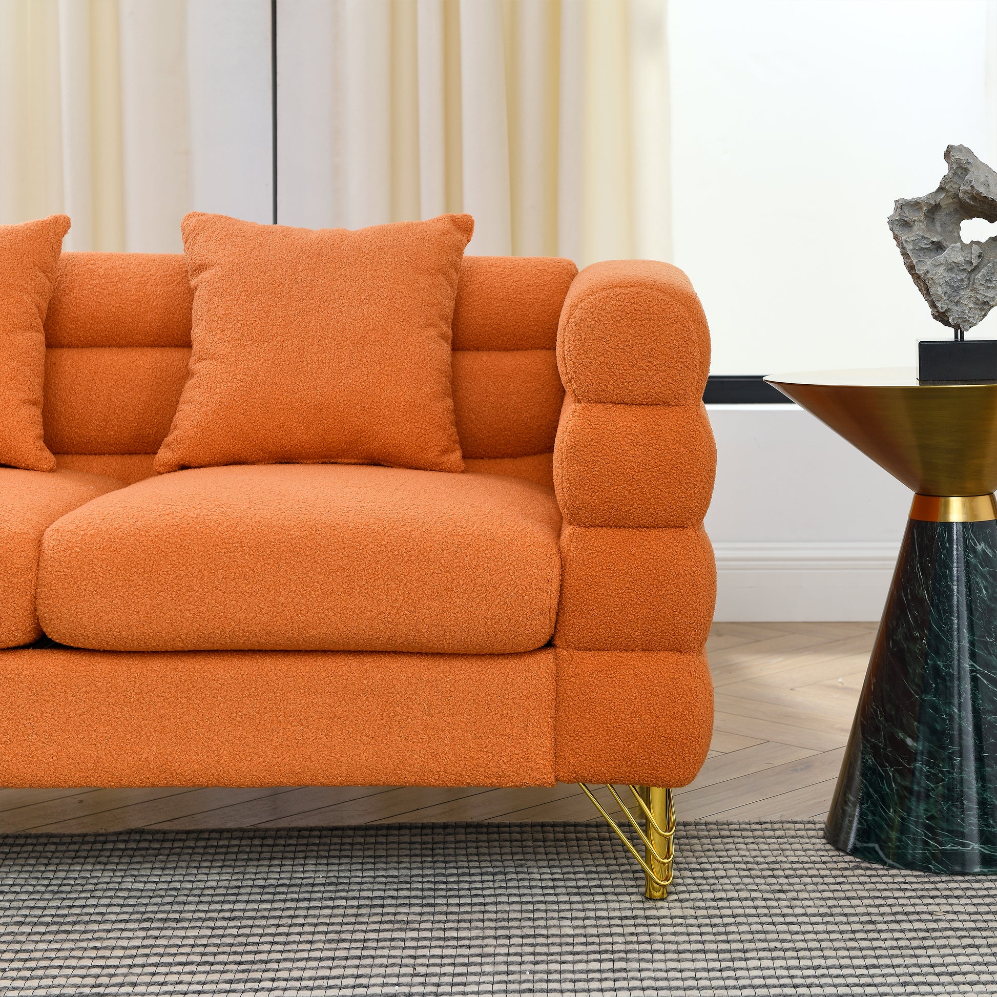 60Inch Oversized 2 Seater Sectional Sofa, Living Room Comfort Fabric Sectional Sofa Deep Seating Sectional Sofa, Soft Sitting With 2 Pillows For Living Room,Bedroom,Office,Orange Teddy W834S00031 Orange Primary Living Space American Design Foam Fabric 2