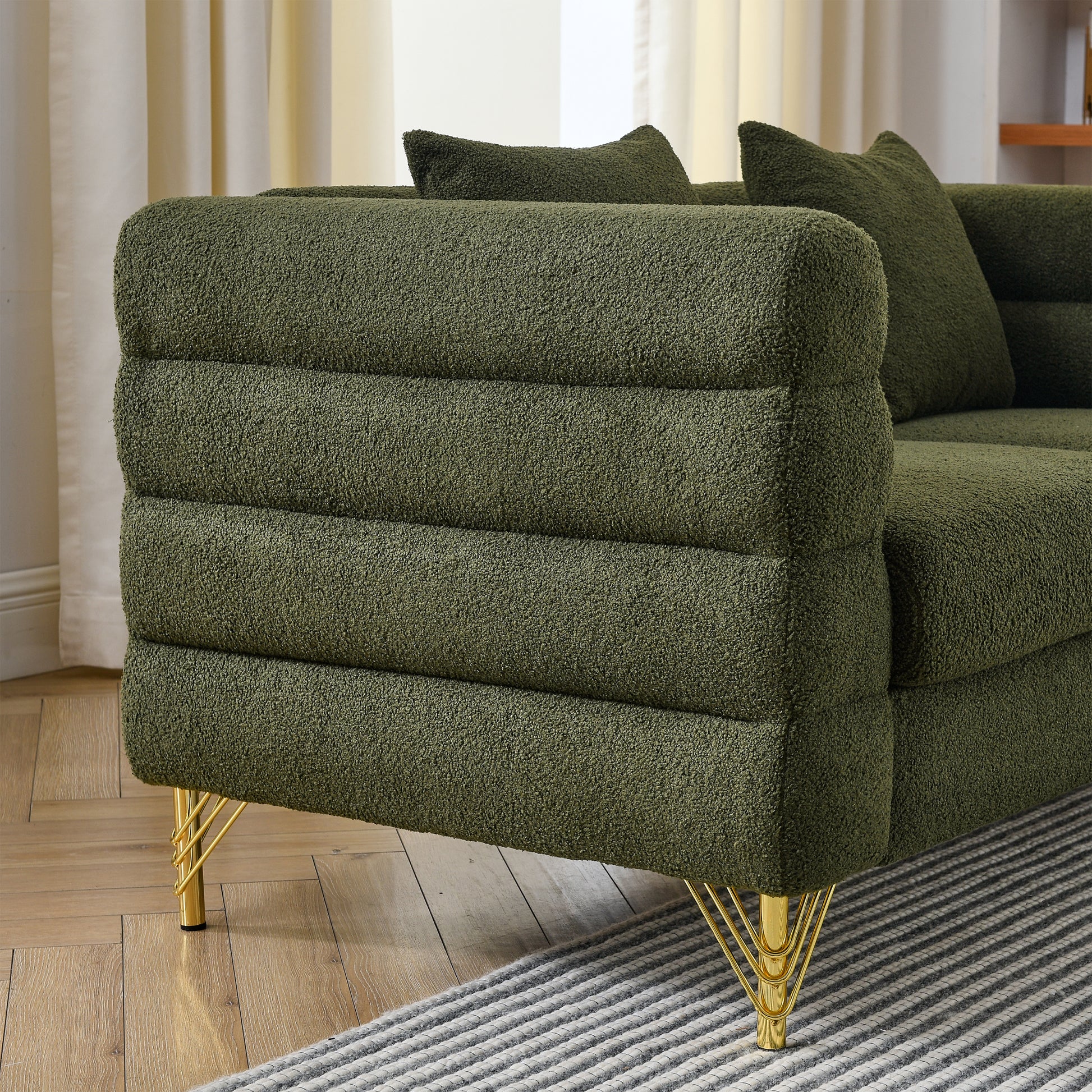 3 Seater 2 Seater Combination Sofa.Green Teddy Green Primary Living Space American Design Foam Fabric