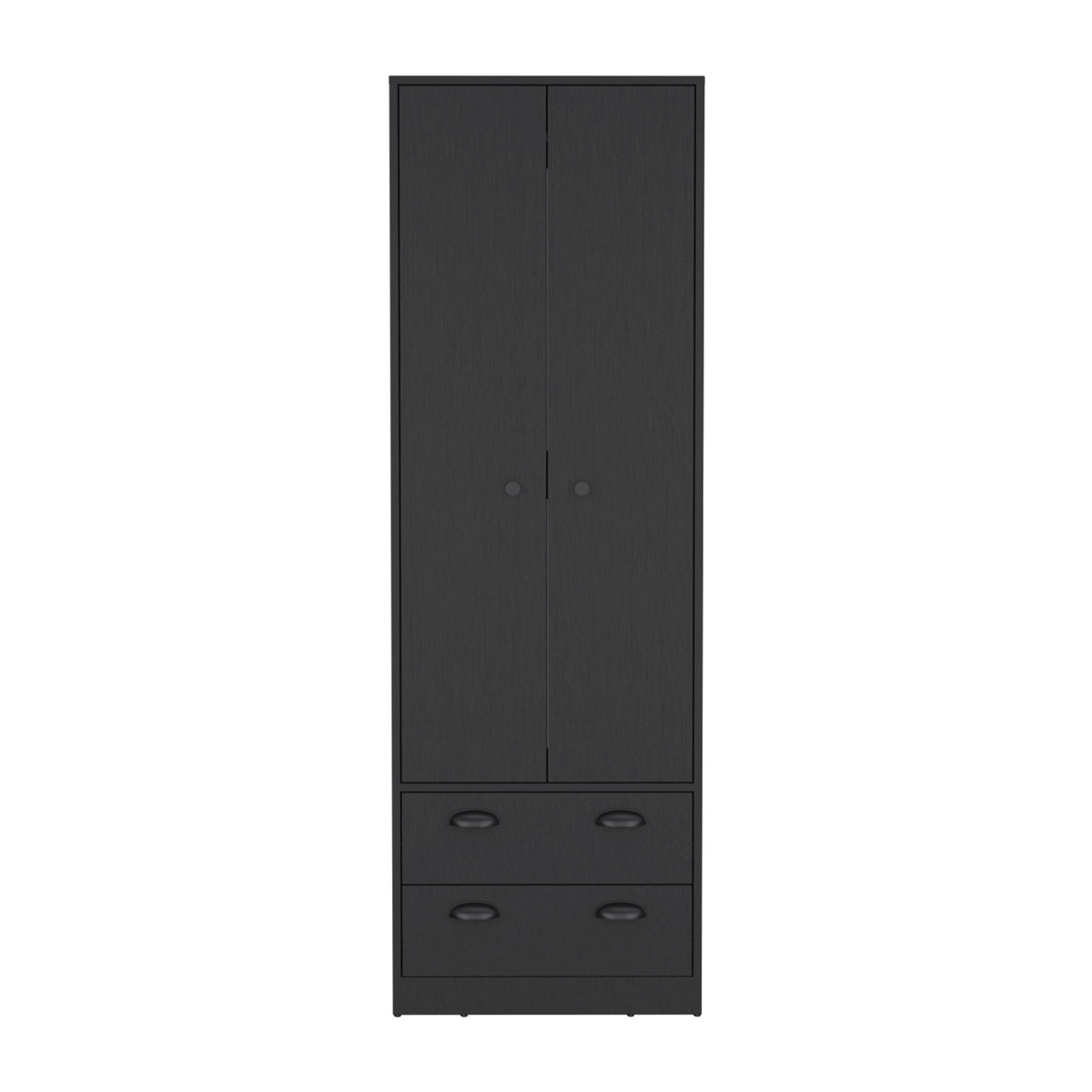 Armoire 70"H With 2 Drawers And 2 Doors, Black Black Bedroom Modern Particle Board Particle Board