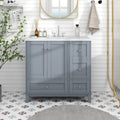 36 Inch Modern Bathroom Vanity With Usb Charging, Two Doors And Three Drawers Bathroom Storage Vanity Cabinet With Single Top, Small Bathroom Vanity Cabinet With Sinkwhite & Gray Blue Faucets Not Grey Solid Wood Mdf Resin