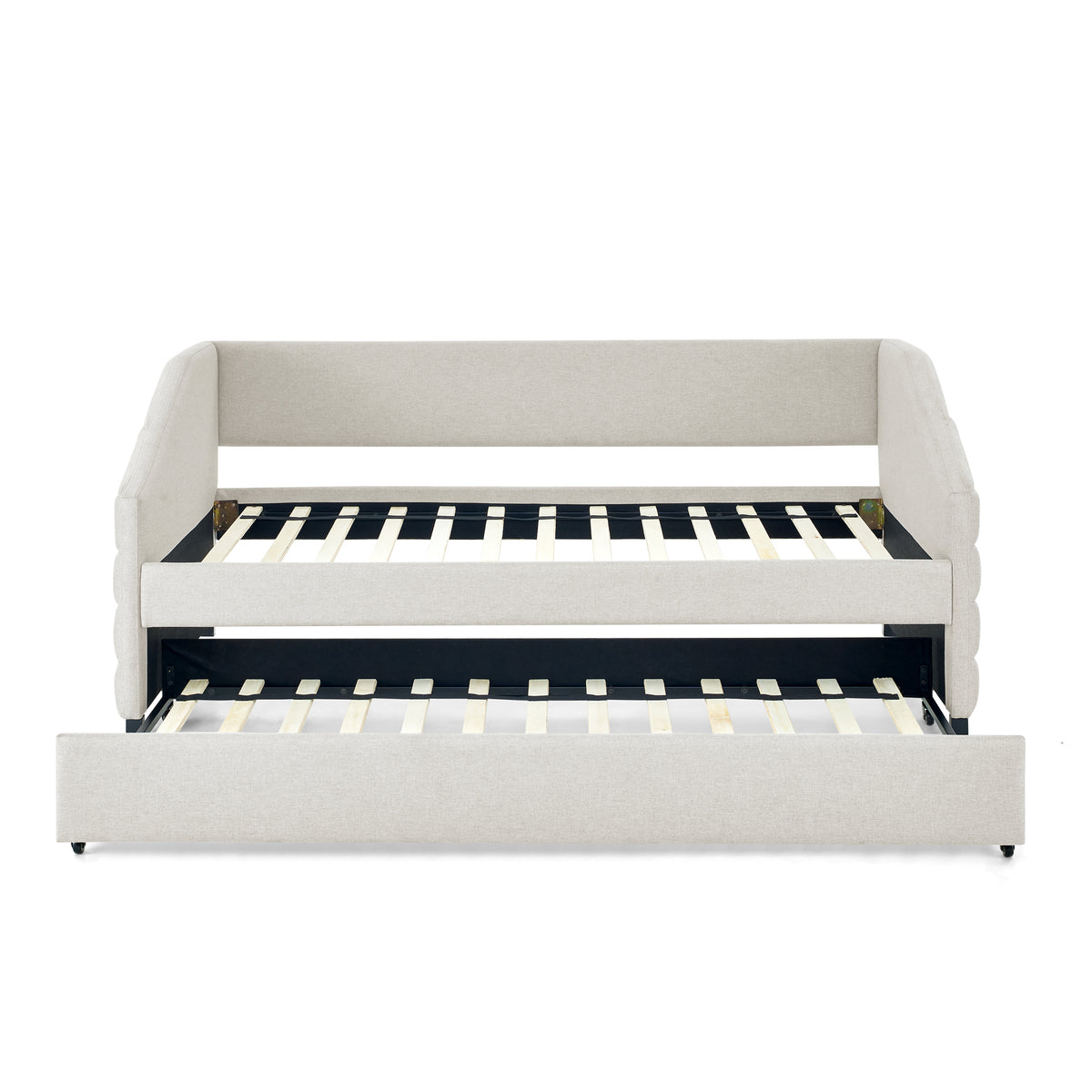 Twin Size Daybed With Trundle Upholstered Tufted Sofa Bed, Linen Fabric, Beige 82.5"X42.5"X34" Box Spring Not Required Twin Beige Composite Bedroom Classic,Contemporary,French,Luxury,Modern Linen Linen