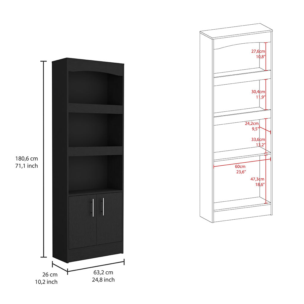 2 Piece Office Set, Dozza Bookcase Aramis Desk, Black Black Particle Board Particle Board