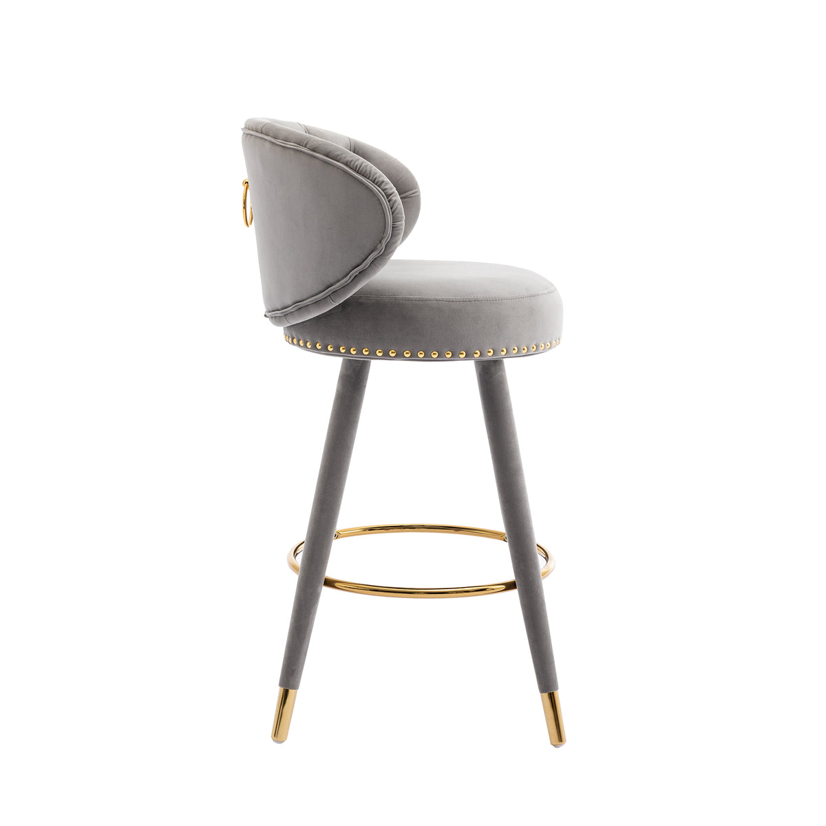 Coolmore Counter Height Bar Stools Set Of 2 For Kitchen Counter Solid Wood Legs With A Fixed Height Of 360 Degrees Gray Velvet