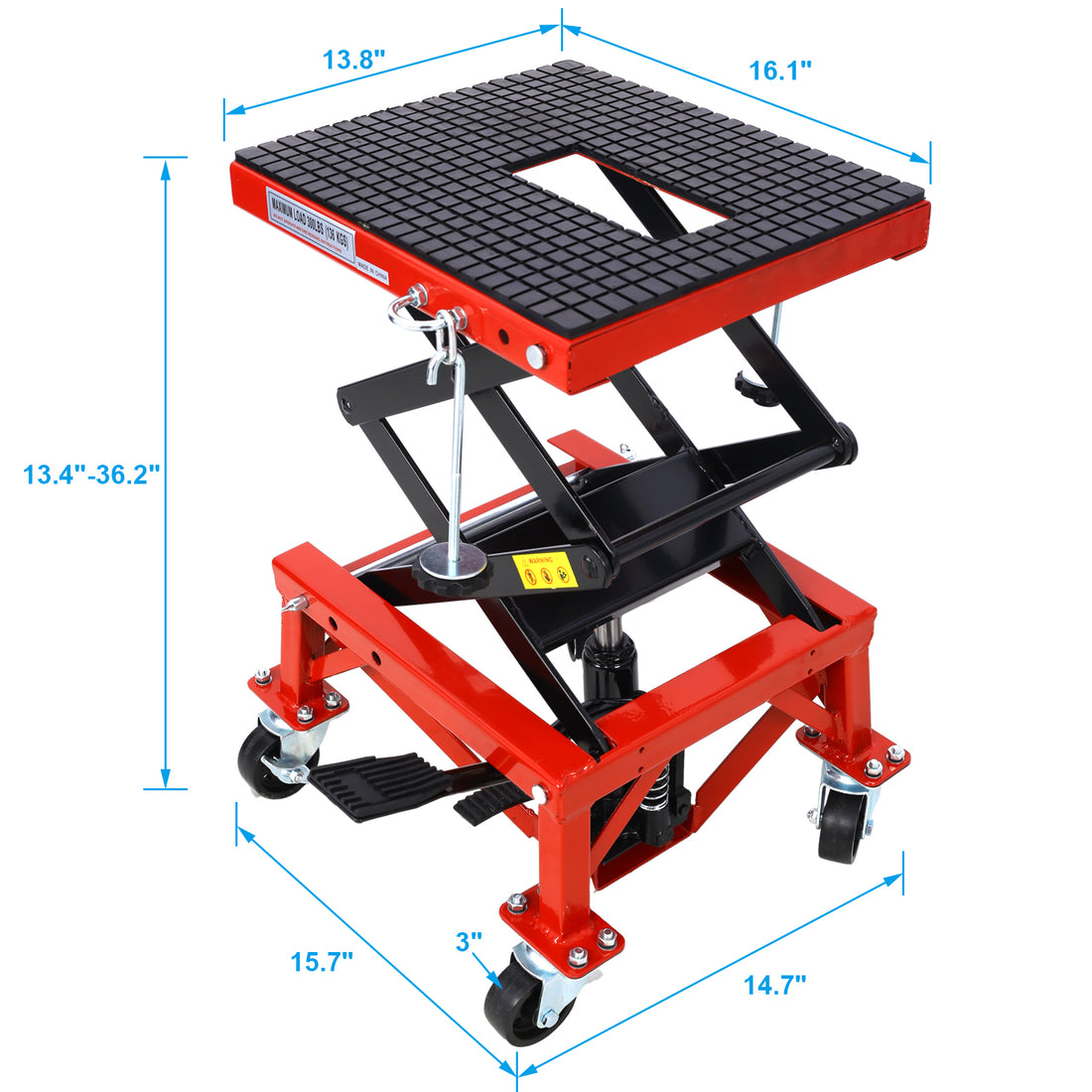 300 Lbs Hydraulic Motorcycle Scissor Jack Lift Foot Step Wheels For Small Dirt Bikes,Red Color Red Steel
