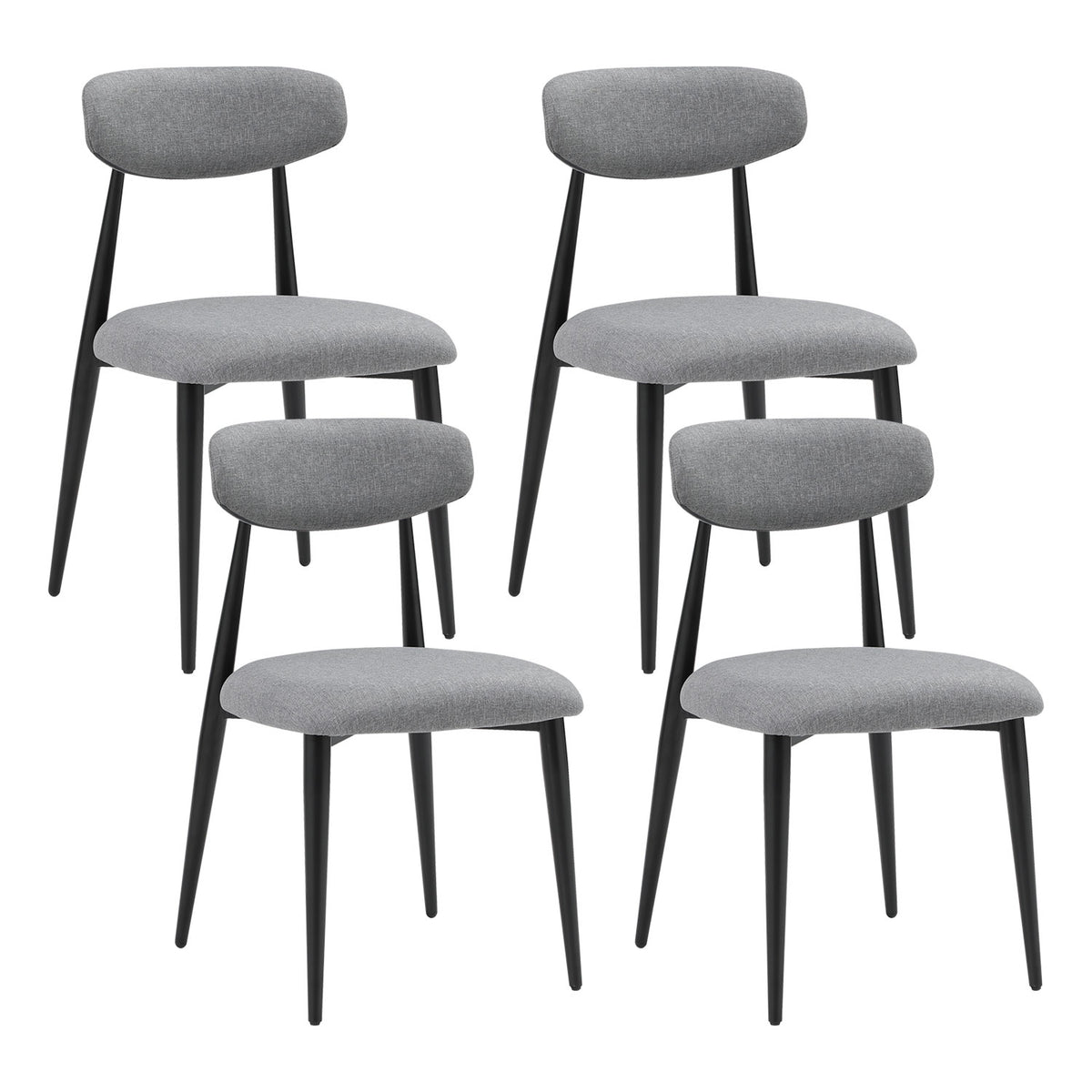 Set Of 4 Modern Dining Chairscurved Backrest Round Upholstered And Metal Frame,Grey Gray Foam Metal