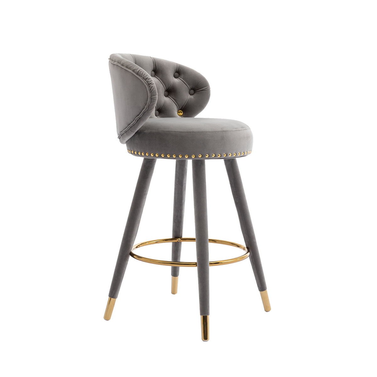 Coolmore Counter Height Bar Stools Set Of 2 For Kitchen Counter Solid Wood Legs With A Fixed Height Of 360 Degrees Gray Velvet