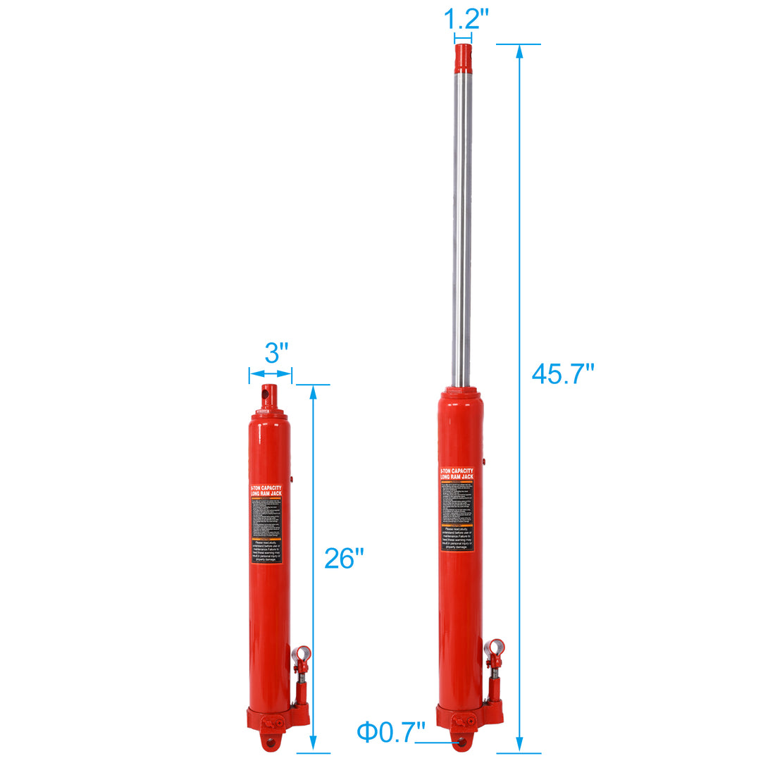 Hydraulic Long Ram Jack With Single Piston Pump And Clevis Base Fits: Garage Shop Cranes, Engine Hoists, And More : 8 Ton 16,000 Lb Capacity, Red Red Steel
