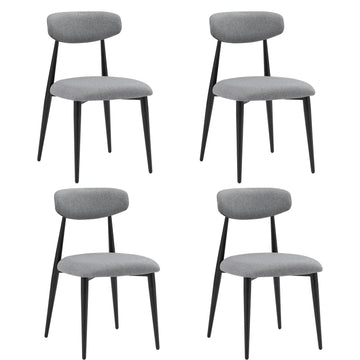 Set Of 4 Modern Dining Chairscurved Backrest Round Upholstered And Metal Frame,Grey Gray Foam Metal