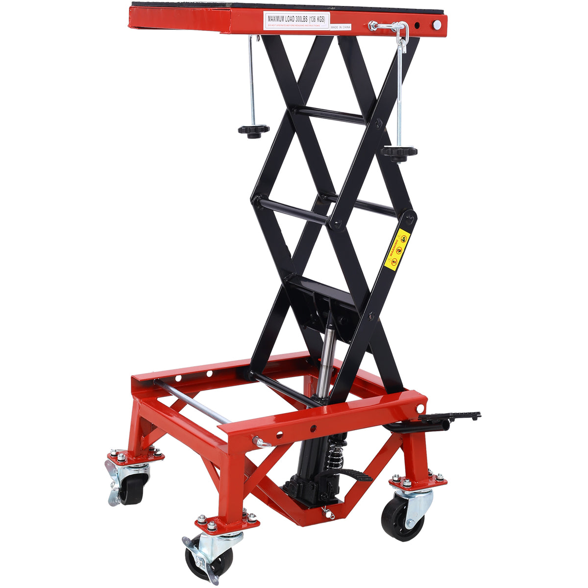 300 Lbs Hydraulic Motorcycle Scissor Jack Lift Foot Step Wheels For Small Dirt Bikes,Red Color Red Steel