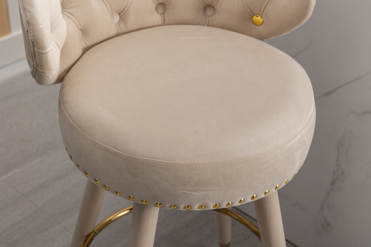 Coolmore Counter Height Bar Stools Set Of 2 For Kitchen Counter Solid Wood Legs With A Fixed Height Of 360 Degrees Beige Velvet
