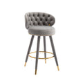 Coolmore Counter Height Bar Stools Set Of 2 For Kitchen Counter Solid Wood Legs With A Fixed Height Of 360 Degrees Gray Velvet