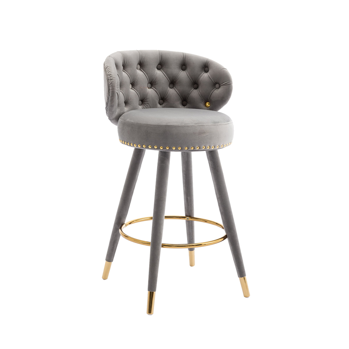 Coolmore Counter Height Bar Stools Set Of 2 For Kitchen Counter Solid Wood Legs With A Fixed Height Of 360 Degrees Gray Velvet
