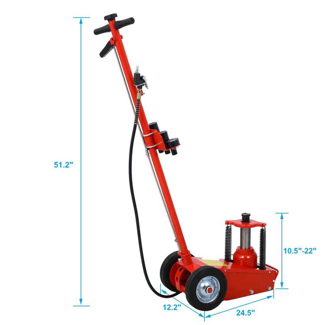 35 Ton Hydraulic Floor Jack Air Operated Axle Bottle Jack With 4 Extension Saddle Set Built In Wheels, Red Red Metal