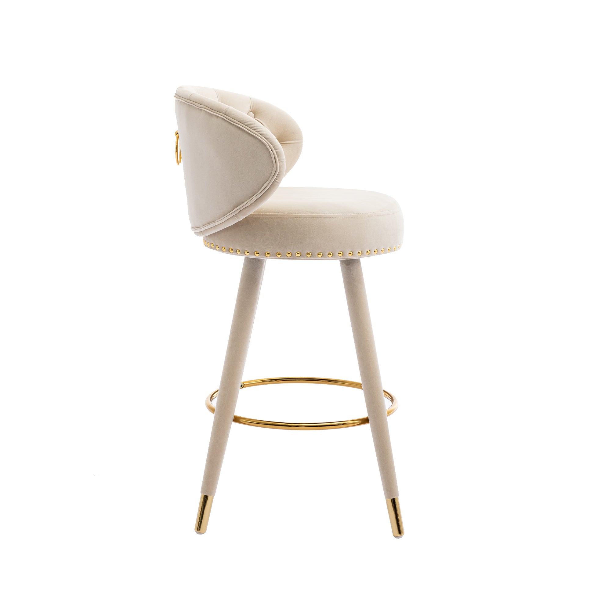 Coolmore Counter Height Bar Stools Set Of 2 For Kitchen Counter Solid Wood Legs With A Fixed Height Of 360 Degrees Beige Velvet