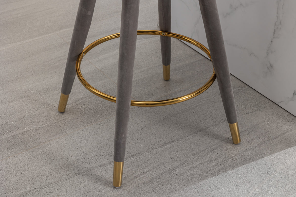Coolmore Counter Height Bar Stools Set Of 2 For Kitchen Counter Solid Wood Legs With A Fixed Height Of 360 Degrees Gray Velvet