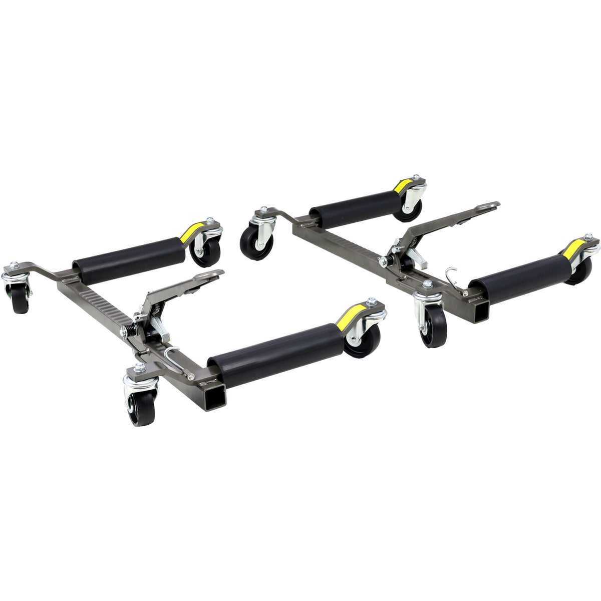 Set Of 2 Wheel Dolly Car Skates Vehicle Positioning Hydraulic Tire Jack Ratcheting Foot Pedal Lift Hydraulic Car Wheel Dolly, 1,250Lbs Gray Aluminum