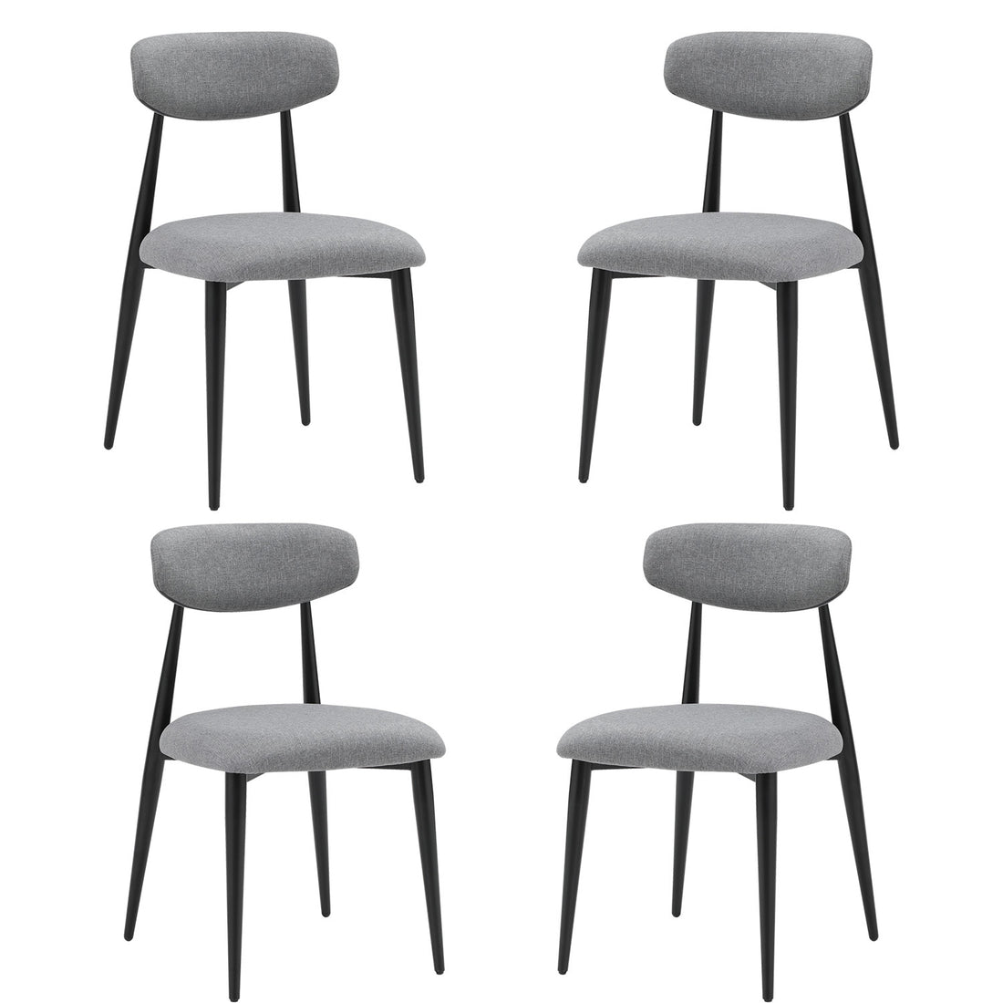 Set Of 4 Modern Dining Chairscurved Backrest Round Upholstered And Metal Frame,Grey Gray Foam Metal