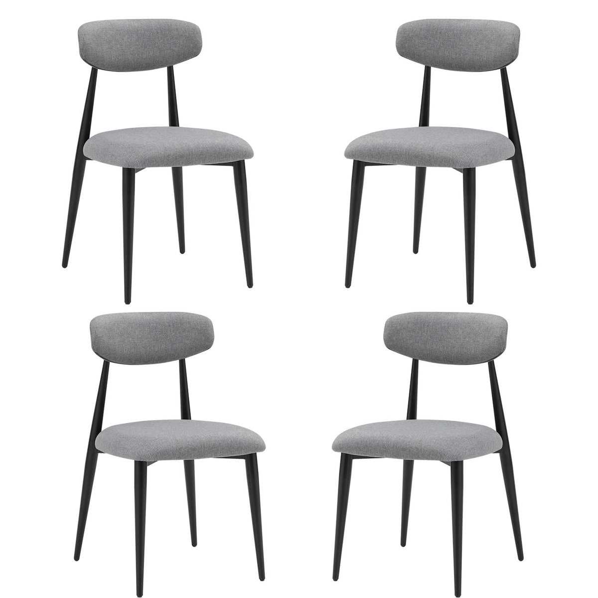 Set Of 4 Modern Dining Chairscurved Backrest Round Upholstered And Metal Frame,Grey Gray Foam Metal