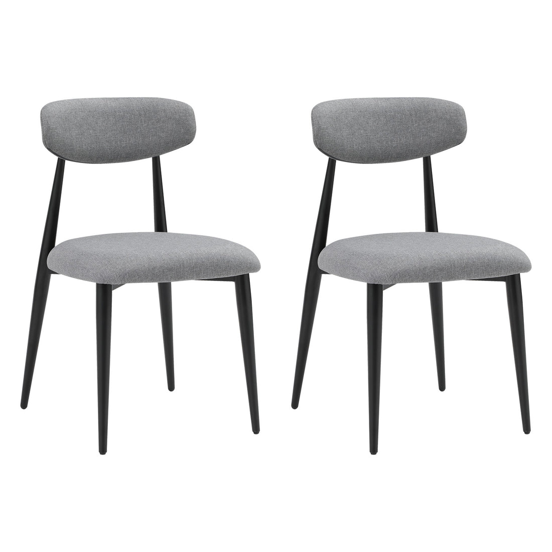 Modern Dining Chairs Set Of 2, Curved Backrest Round Upholstered And Metal Frame, Grey Gray Foam Metal