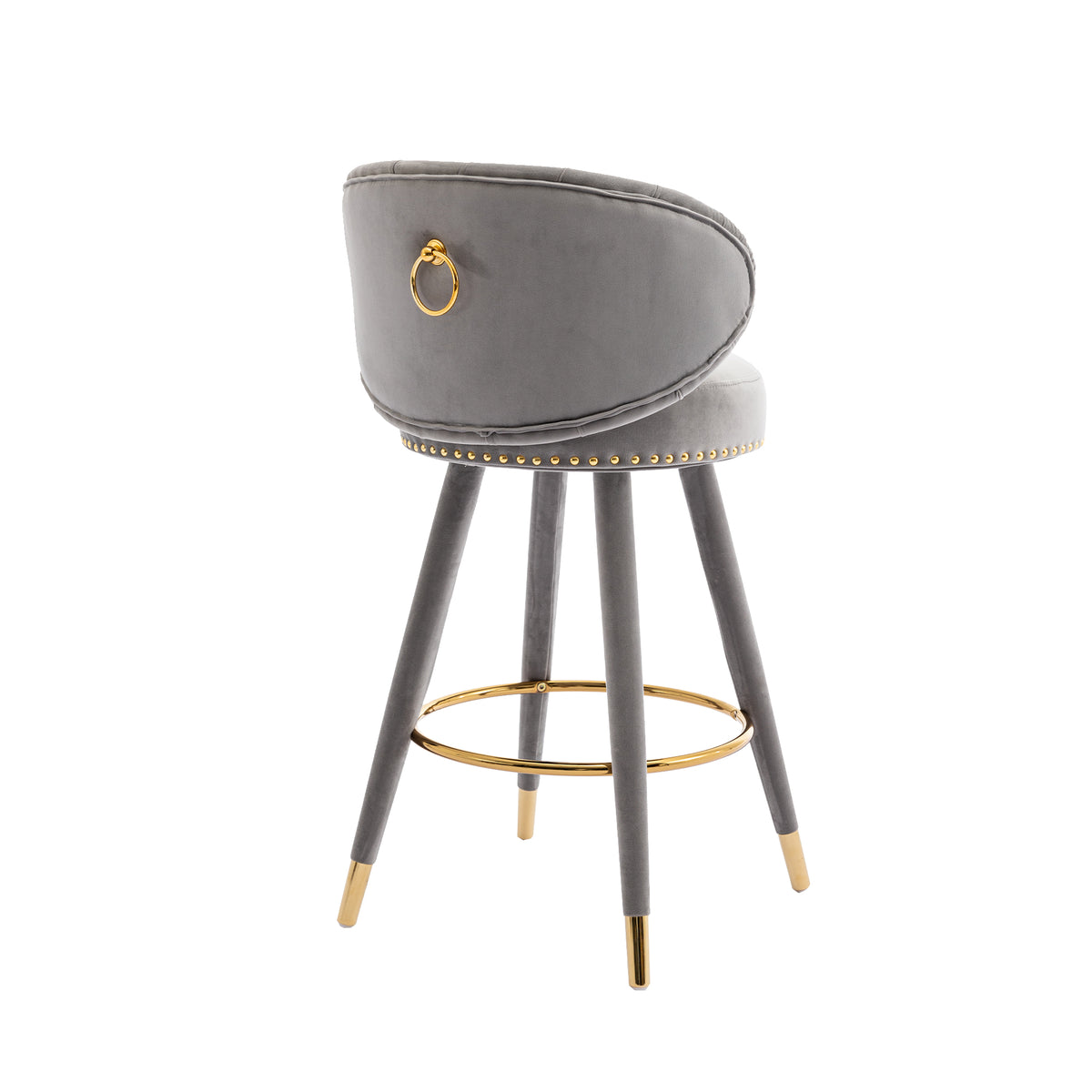 Coolmore Counter Height Bar Stools Set Of 2 For Kitchen Counter Solid Wood Legs With A Fixed Height Of 360 Degrees Gray Velvet