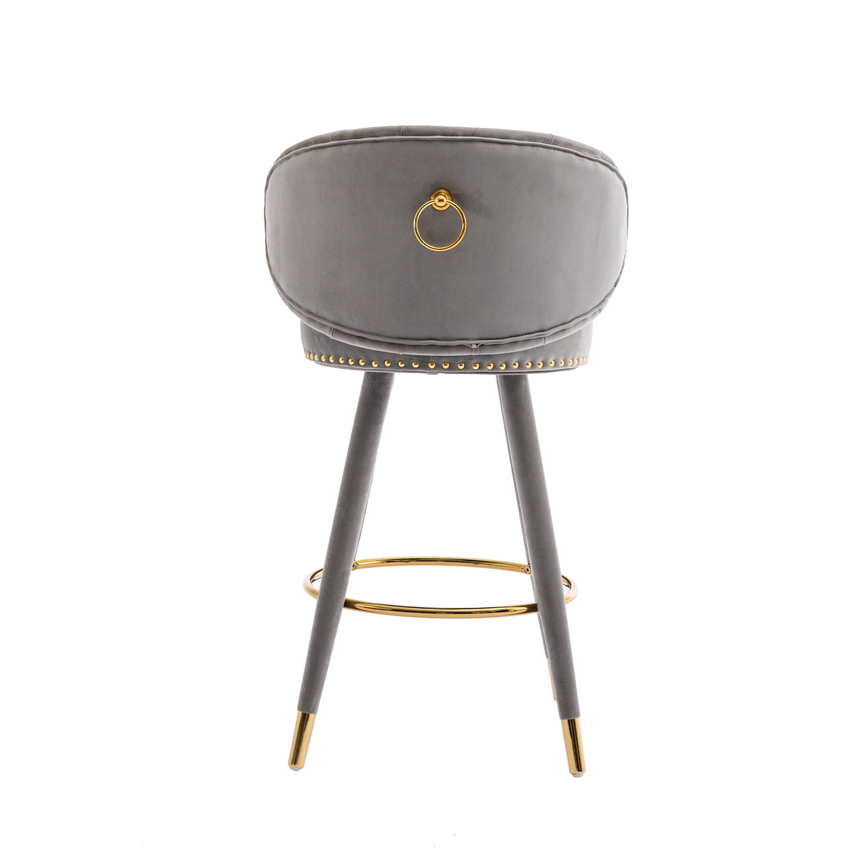 Coolmore Counter Height Bar Stools Set Of 2 For Kitchen Counter Solid Wood Legs With A Fixed Height Of 360 Degrees Gray Velvet