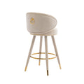 Coolmore Counter Height Bar Stools Set Of 2 For Kitchen Counter Solid Wood Legs With A Fixed Height Of 360 Degrees Beige Velvet