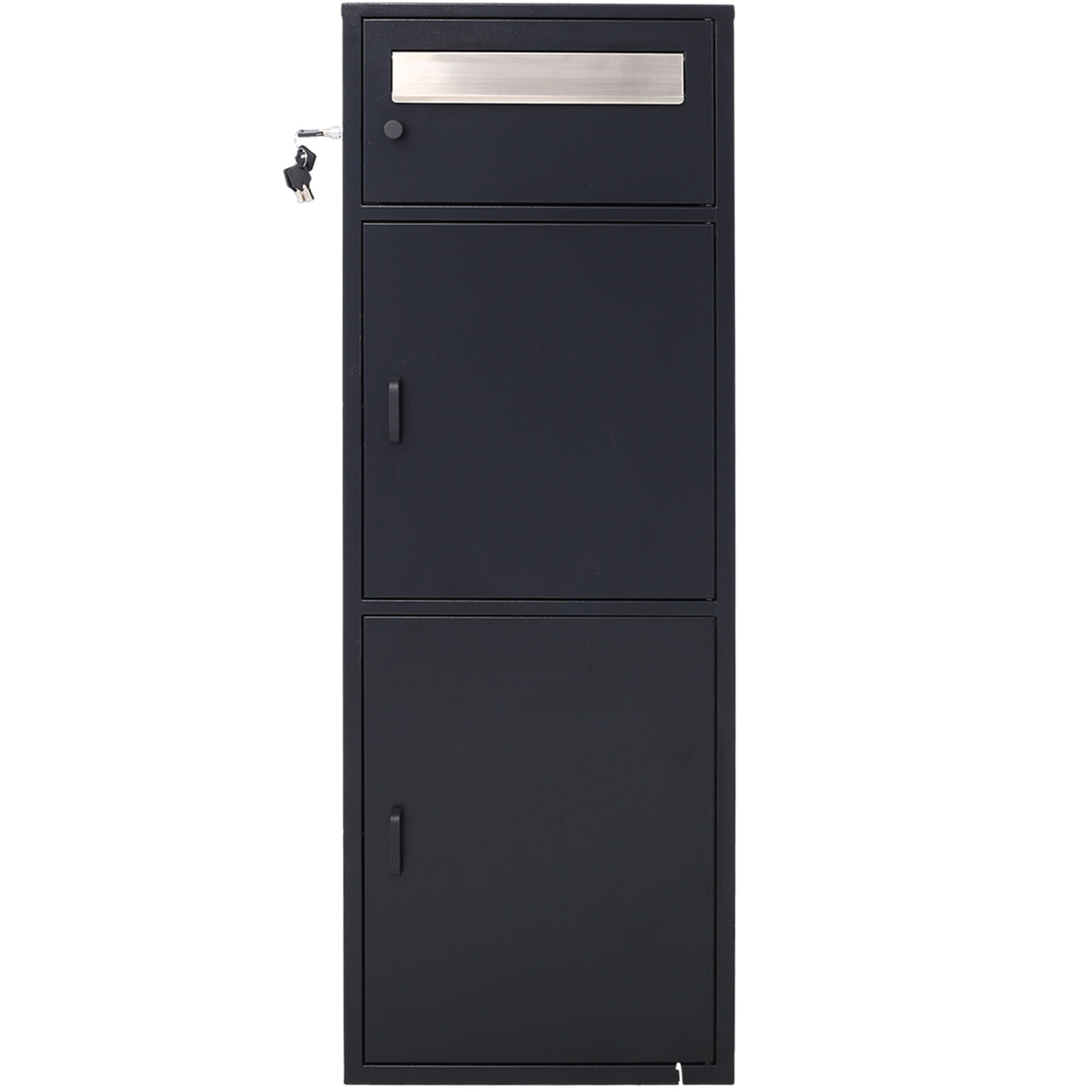 Large Steel Freestanding Floor Parcel Package Drop With Locking Letterbox Drop Mail Box With Multi Compartments, Black Black Steel