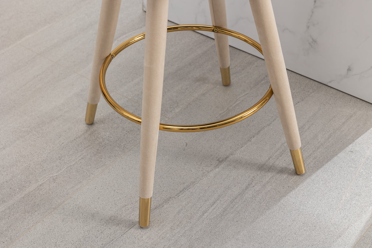 Coolmore Counter Height Bar Stools Set Of 2 For Kitchen Counter Solid Wood Legs With A Fixed Height Of 360 Degrees Beige Velvet
