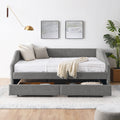 Queen Size Daybed With Two Drawers Trundle Upholstered Tufted Sofa Bed, Linen Fabric, Grey 88