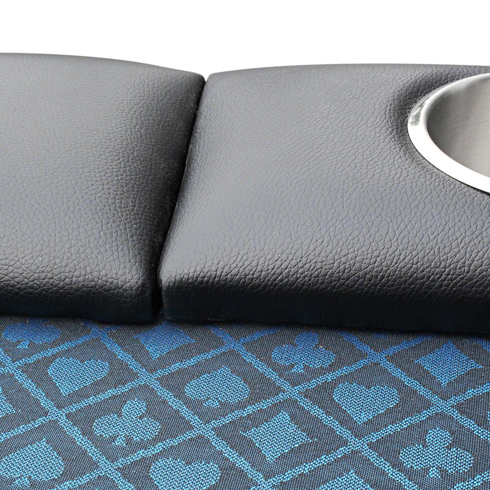 96Inch Oval Poker Table Detachable Armrest Chip Tray Blue Speed Cloth Surface Stainless Steel Pedestal Base Blue Stainless Steel