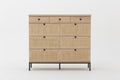 Rattan 9 Drawer Dresser For Bedroom, 60 Inch Wide Rustic Wood Dresser Tv Stand, Dresser Chest Of Drawers For Closet, Living Room, Hallway, Dark Rustic Oak Rattan Mdf Steel