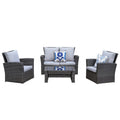 4 Pieces Pe Rattan Wicker Outdoor Patio Furniture Set With Grey Cushions Grey Wicker