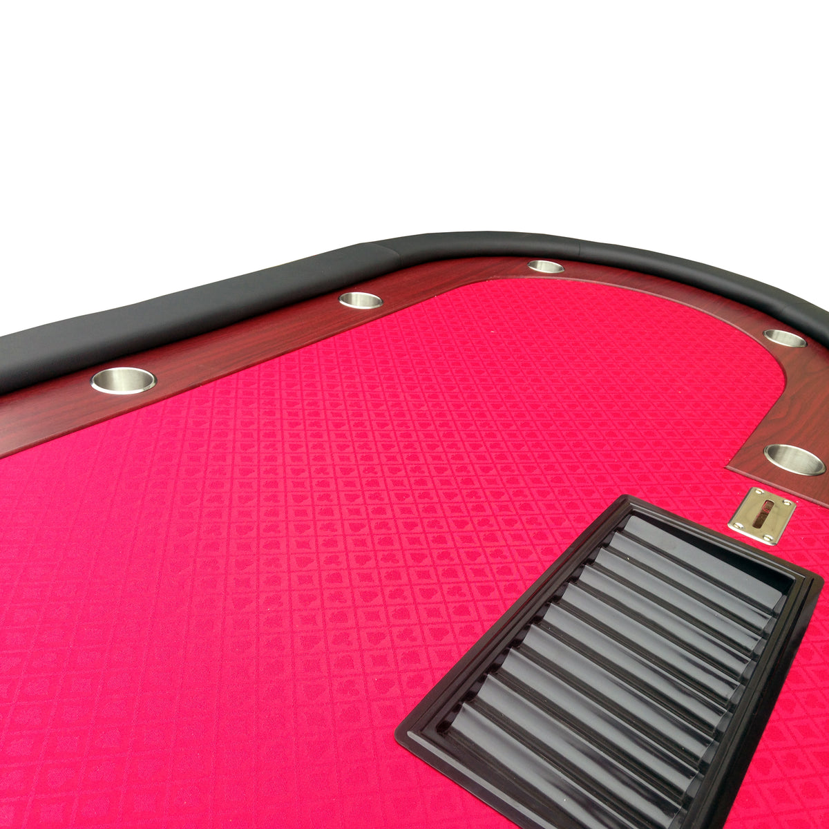 96" 9 Players Luna Red Felt Casino Game Texas Hold'Em Poker Table With Drop Box Half Moon Wooden Legs Red Wood