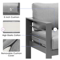 3 Pieces Outdoor All Weather Conversation Setsectional Sofa, Corner Sofas, Grey Aluminum With Dark Grey Cushions Dark Grey Aluminum