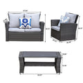 4 Pieces Pe Rattan Wicker Outdoor Patio Furniture Set With Grey Cushions Grey Wicker