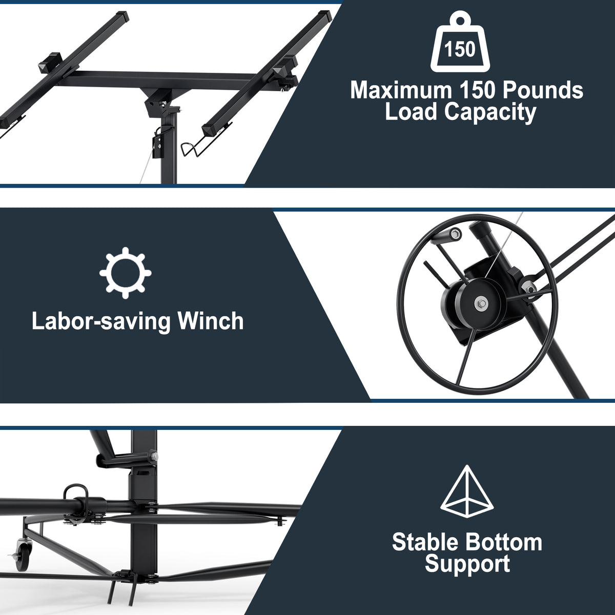 16Ft Lift Drywall Panel Hoist Jack For Ceiling Black Black Iron Plastic