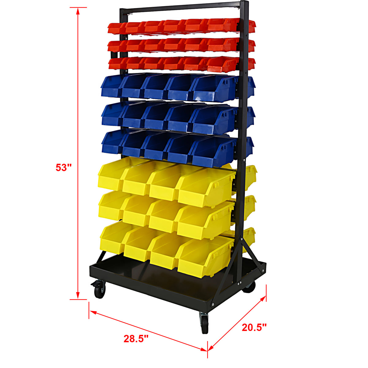 90 Parts Bin Shelving Storage Organizer With Locking Wheels For Shop Garage And Home Black Carbon Steel