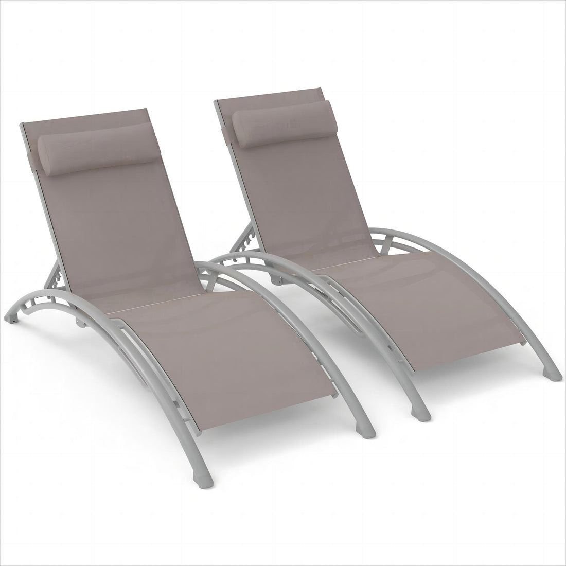 Outdoor Chaise Lounge Set Of 2 Patio Recliner Chairs With Adjustable Backrest And Removable Pillow For Indoor&Outdoor Beach Pool Sunbathing Lawn Khaki,2 Lounge Chairs Khaki Aluminium