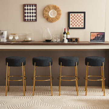 30" Tall, Round High Bar Stools, Set Of 2 Contemporary Upholstered Dining Stools For Kitchens, Coffee Shops And Bar Stores Includes Sturdy Hardware Support Legs Black Foam