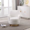 Teddy Swivel Barrel Chair, Swivel Accent Chairs Armchair For Living Room, Reading Chairs For Bedroom Comfy, Round Barrel Chairs With Gold Stainless Steel Base Ivory Ivory Primary Living Space American Design Foam Faux Fur