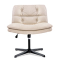 Large Size Armless Home Office Desk Chair Vanity Chair No Wheels Wood Beige Primary Living Space Foam American Design,Casual,Contemporary,Minimalist,Modern Handle Office Chairs Solid Back Foam Adjustable Height Leather