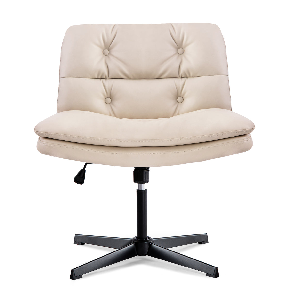 Large Size Armless Home Office Desk Chair Vanity Chair No Wheels Wood Beige Primary Living Space Foam American Design,Casual,Contemporary,Minimalist,Modern Handle Office Chairs Solid Back Foam Adjustable Height Leather