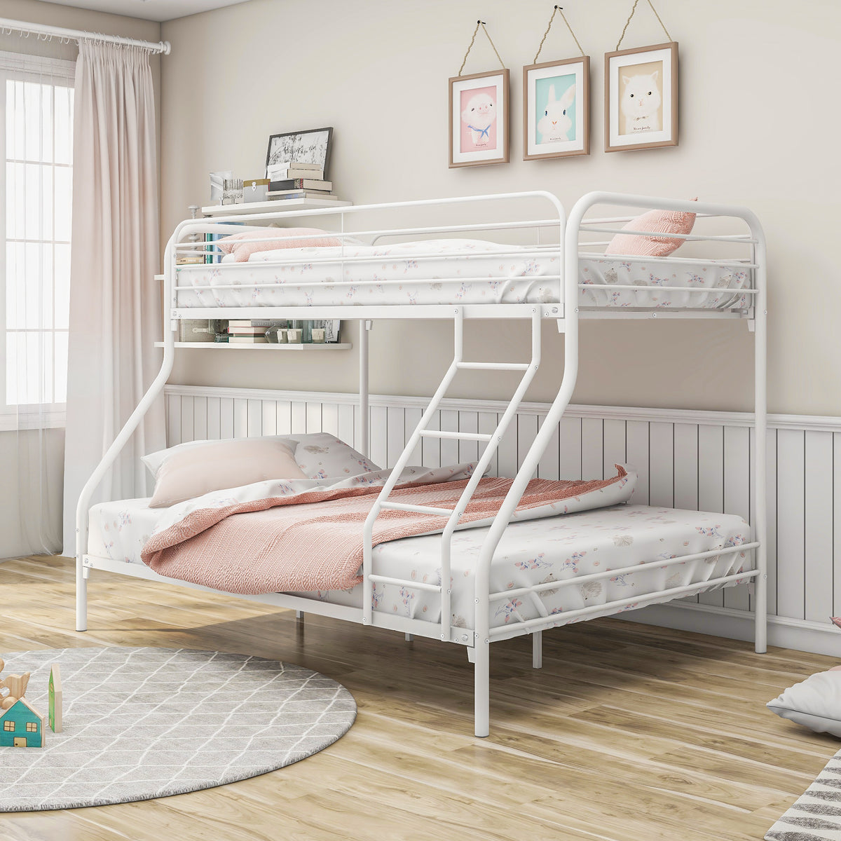 Heavy Duty Twin Over Full Metal Bunk Bed, Easy Assembly With Enhanced Upper Level Guardrail, White Box Spring Not Required Twin White Metal Bedroom Bunk Metal