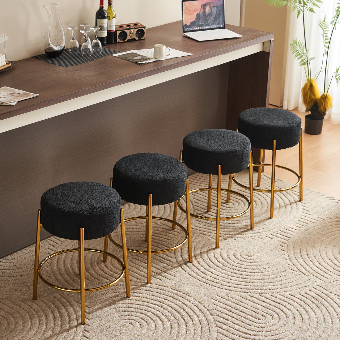 24" Tall, Round Bar Stools, Set Of 2 Contemporary Upholstered Dining Stools For Kitchens, Coffee Shops And Bar Stores Includes Sturdy Hardware Support Legs Black Foam