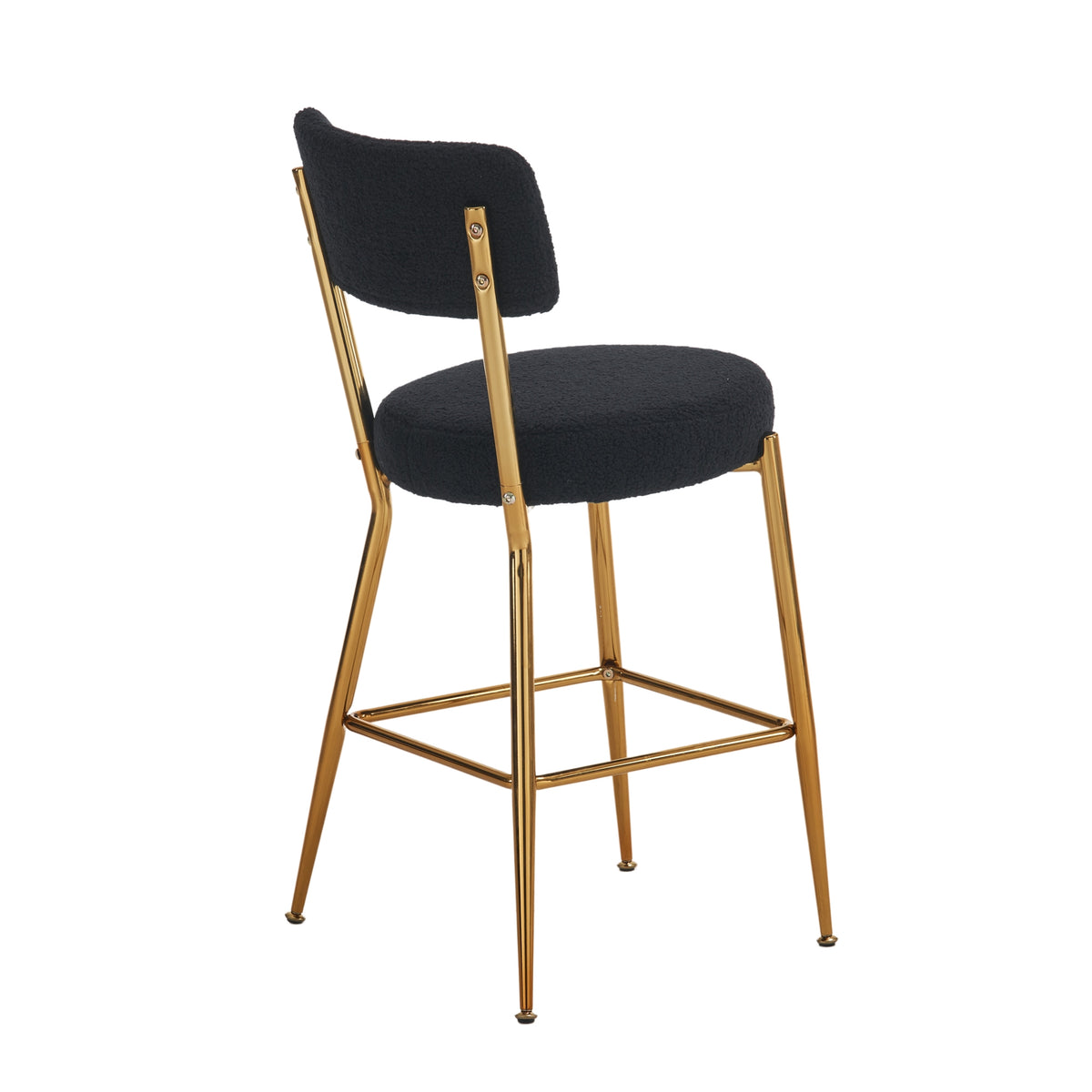 Set Of 4 Modern Teddy Fabric Upholstered Bar Stools Metal Base High Stool Suitable For Kitchen, Dining And Living Room Black Stylish And Comfortable Island Seating Black Metal