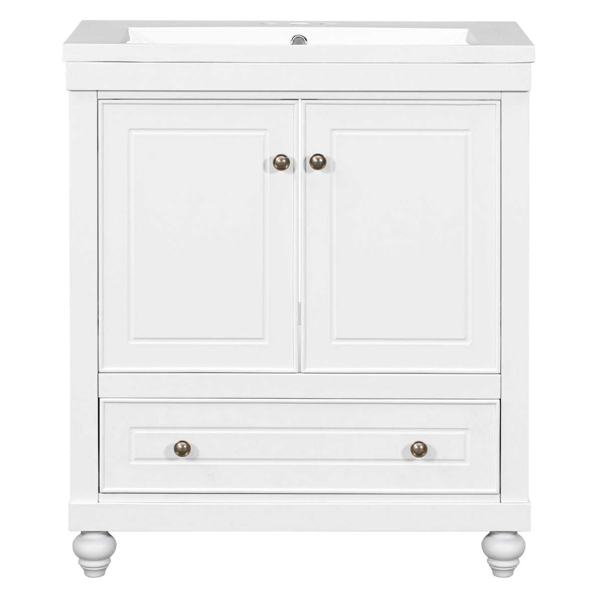 30" Bathroom Vanity With Sink, Combo, Cabinet With Doors And Drawer, Solid Frame And Mdf Board, White White Solid Wood Mdf