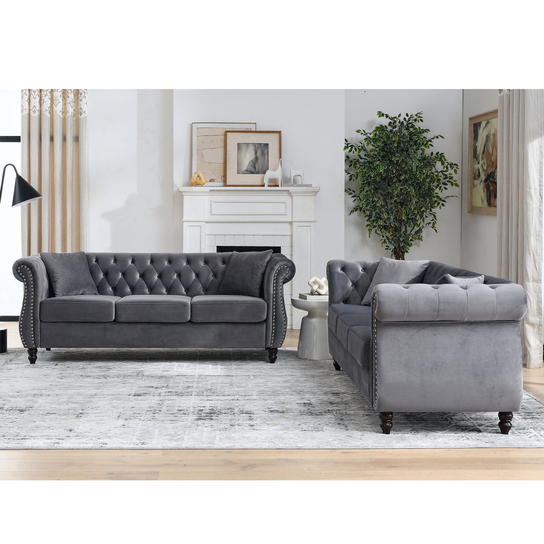 3 Seater 3 Seater Combination Sofa.Grey Velvet W834S00062 Grey Foam Velvet