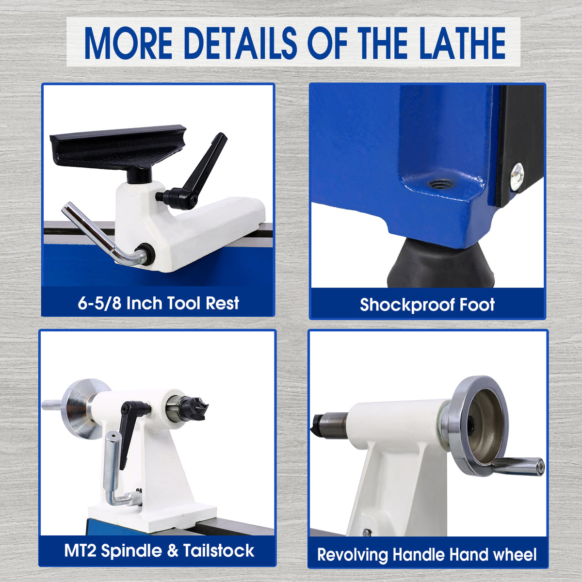 Benchtop Wood Lathe 10" X 18" Wood Lathe Machine 5 Variable Speeds 500 750 1150 1800 3200Rpm Mini Wood Turning Lathe For Woodworking 1 2Hp Multifunctional Power Wood Lathe Gray Steel