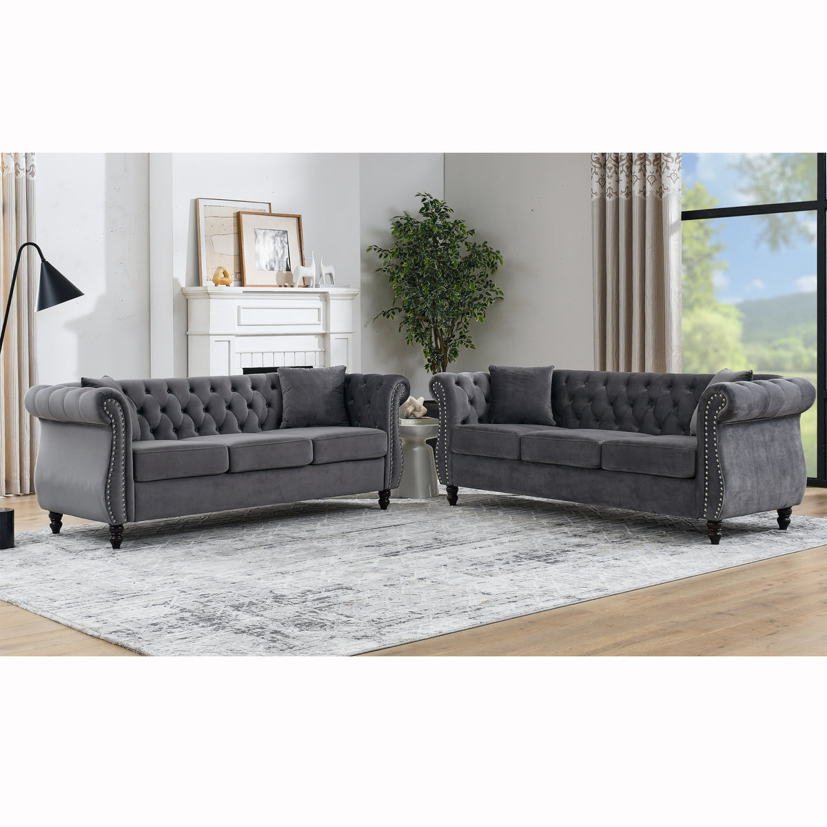 3 Seater 3 Seater Combination Sofa.Grey Velvet W834S00062 Grey Foam Velvet
